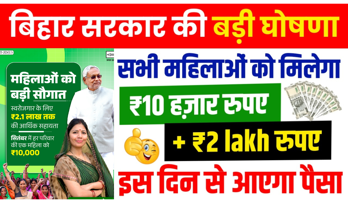 Bihar Mukhyamantri Mahila Rojgar Yojana 2025 thumbnail – महिलाओं को ₹10,000 और ₹2 लाख तक सहायता, Apply Online जानकारी।